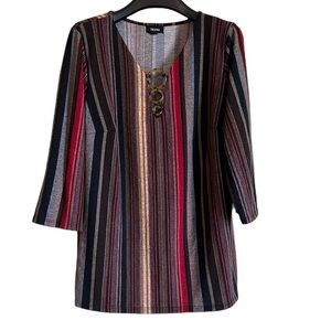 Tacera women’s tunic multicoloured striped v-neck 1X